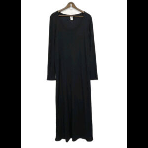 Vintage Eileen Fisher Long Sleeve Maxi Dress Black Size Large Modest Minimalist